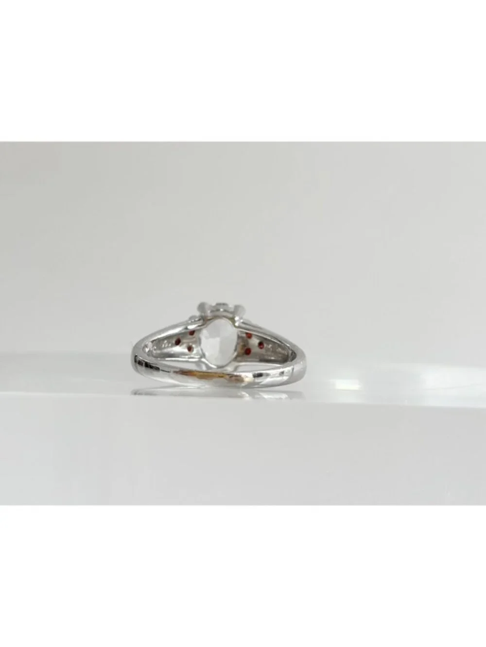 White Topaz & Mini Garnet Gemstone Sterling Silver 925 Vintage Ring - sz 8